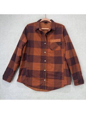 Flylow Jacket Mens Large Brown Plaid Quilted Flannel Snap Shacket Style 0760